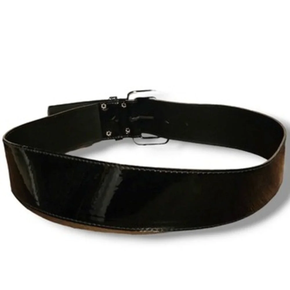 Vintage Astor Germany sz 12 Womens Black Patent Leather Wide Waist Buckle Belt